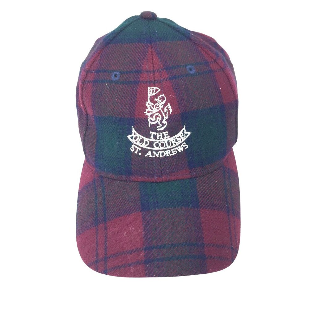 St Andrews Old Course Golf Womens Golf Baseball Cap Red Plaid Wool